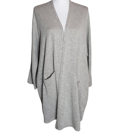 donni Sweaters - Donni Gray Sandwash Striped Open Front Cardigan Duster OS Long Line Sweater NWT
